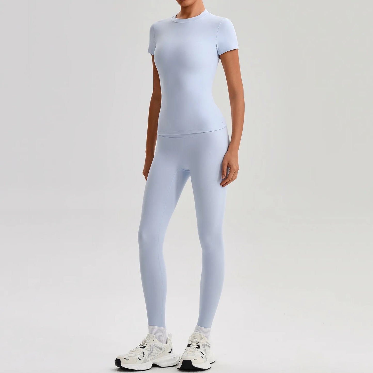 Ensemble Sport Femme 2 Pièces – T-Shirt Manches Courtes & Legging Taille Haute | Yoga Fitness 2026