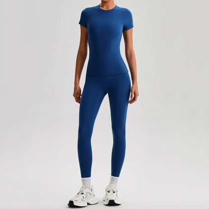 Ensemble Sport Femme 2 Pièces – T-Shirt Manches Courtes & Legging Taille Haute | Yoga Fitness 2026