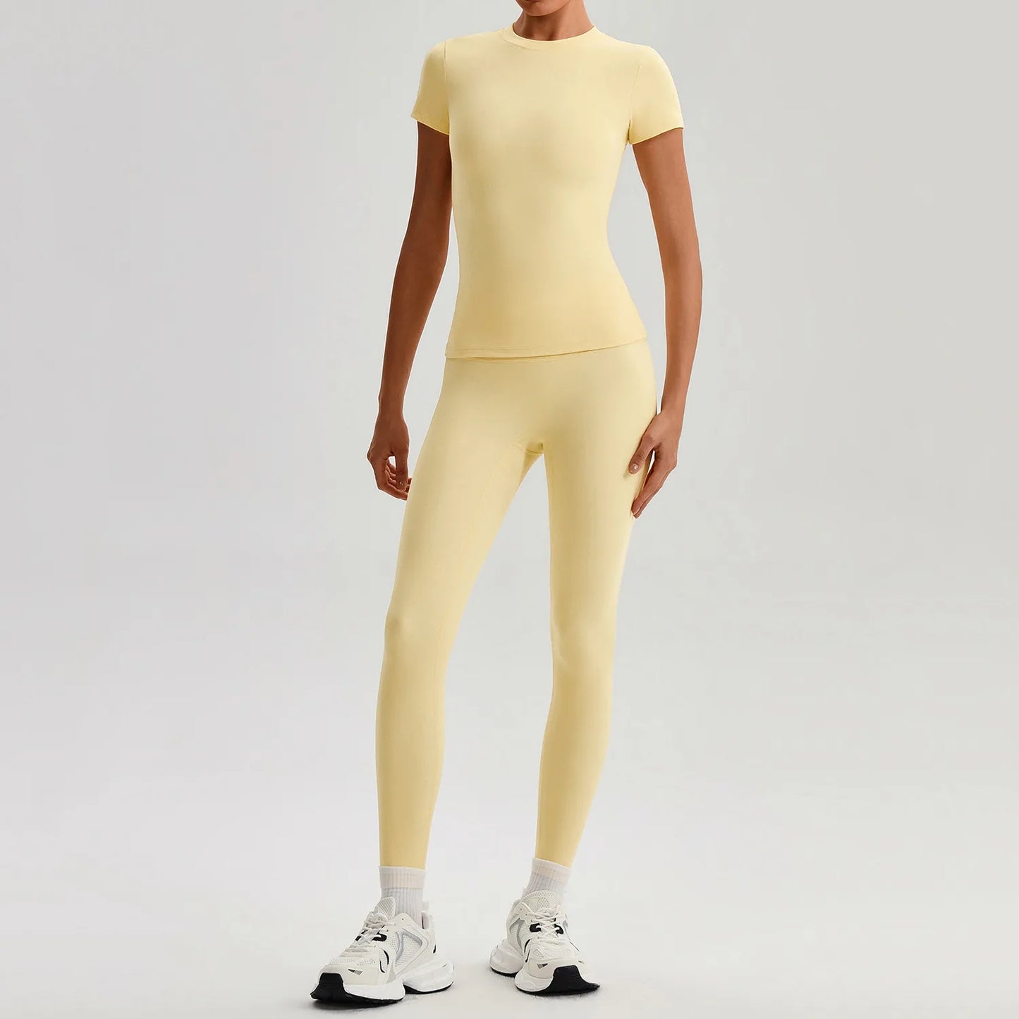 Ensemble Sport Femme 2 Pièces – T-Shirt Manches Courtes & Legging Taille Haute | Yoga Fitness 2026
