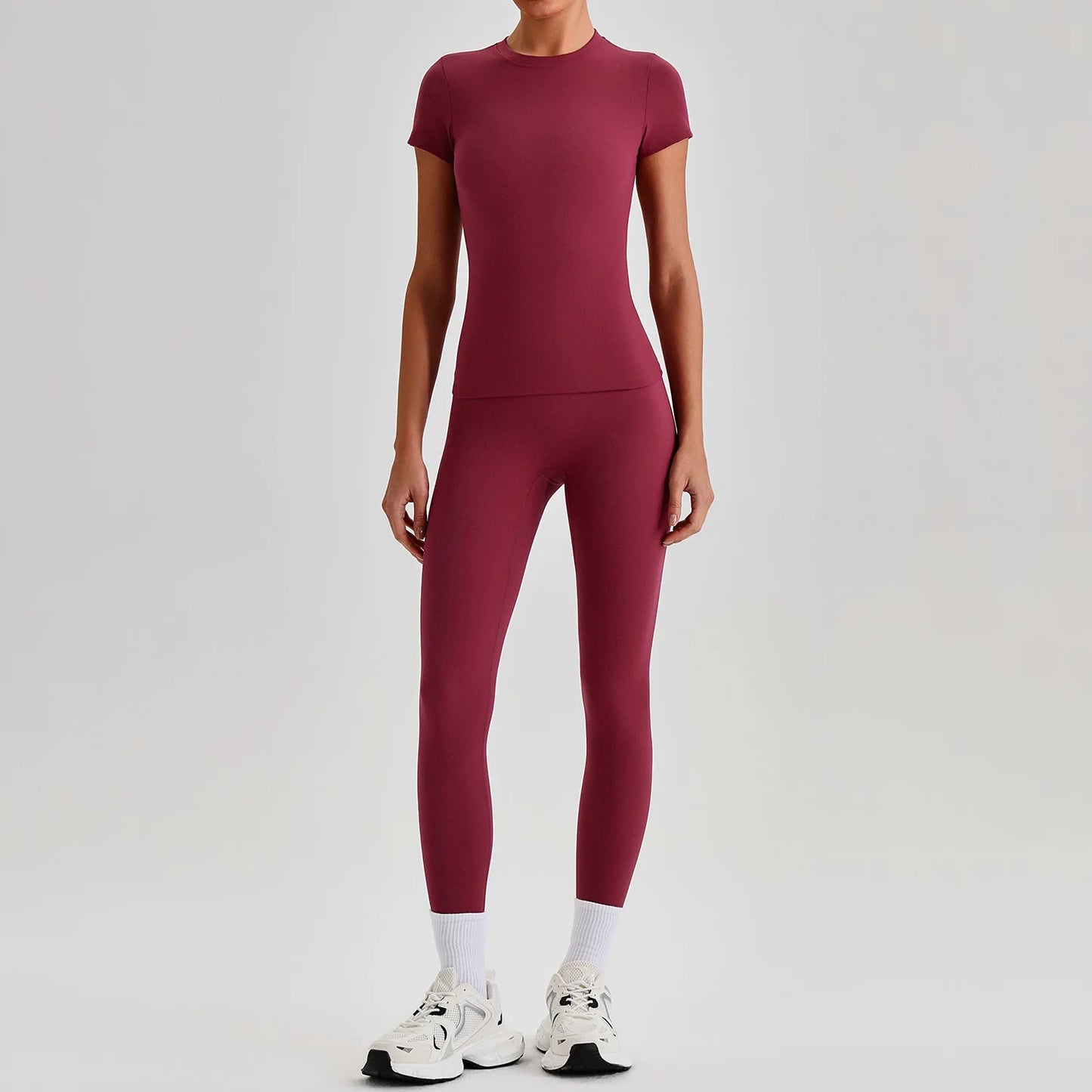 Ensemble Sport Femme 2 Pièces – T-Shirt Manches Courtes & Legging Taille Haute | Yoga Fitness 2026