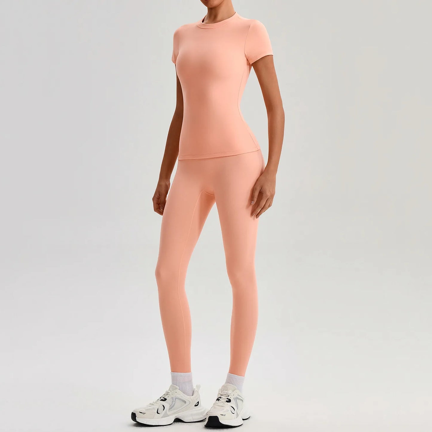 Ensemble Sport Femme 2 Pièces – T-Shirt Manches Courtes & Legging Taille Haute | Yoga Fitness 2026