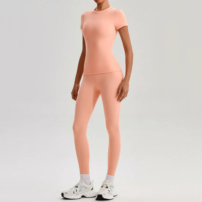 Ensemble Sport Femme 2 Pièces – T-Shirt Manches Courtes & Legging Taille Haute | Yoga Fitness 2026