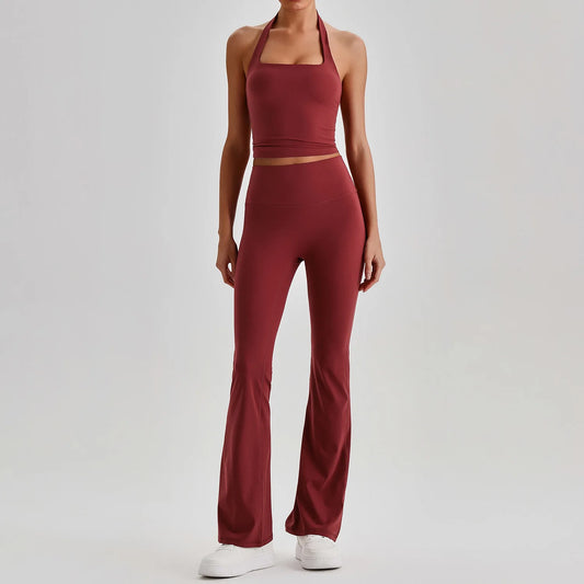 VESAWOMEN plus size activewear set - squat-proof ribbed leggings and halter crop top, front view