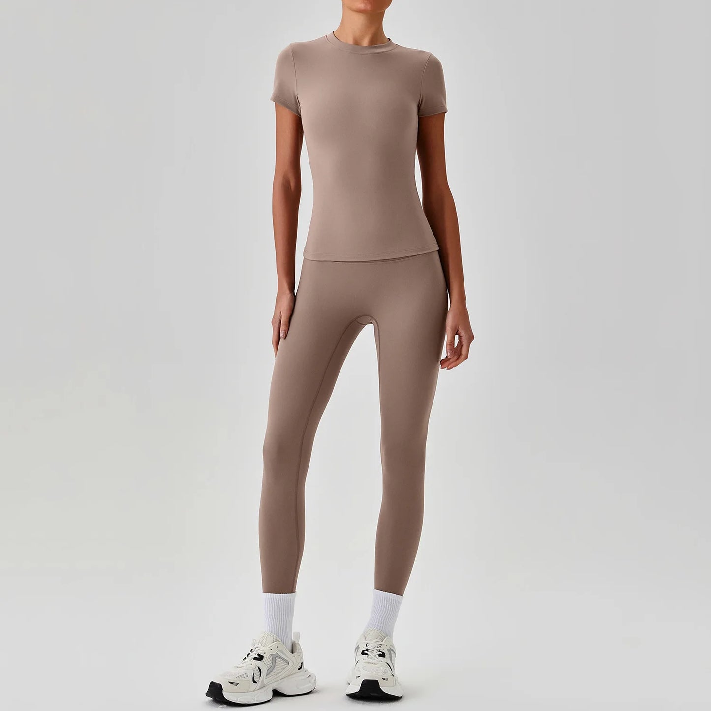 Ensemble Sport Femme 2 Pièces – T-Shirt Manches Courtes & Legging Taille Haute | Yoga Fitness 2026