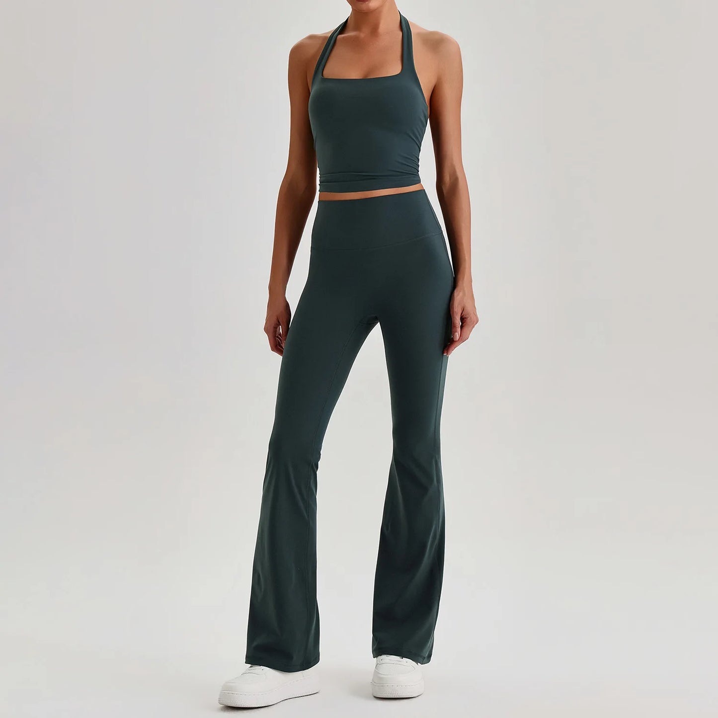 VESAWOMEN ribbed halter yoga set, plus size activewear full body