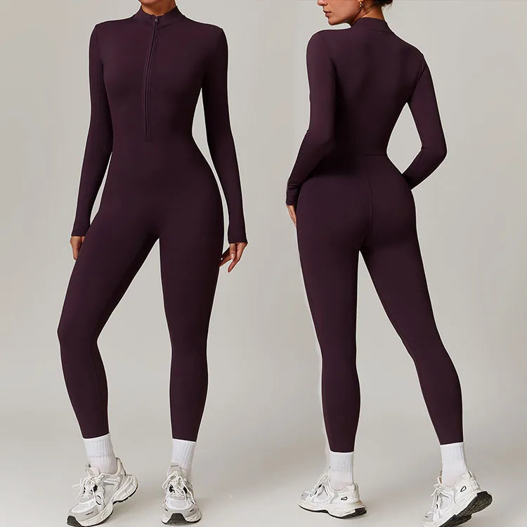 Women's Zipper Sport Jumpsuit – Quick Dry Yoga Fitness Romper | High Waist Onesie 2026