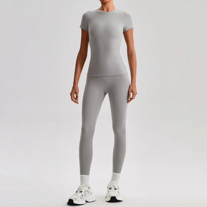 Ensemble Sport Femme 2 Pièces – T-Shirt Manches Courtes & Legging Taille Haute | Yoga Fitness 2026