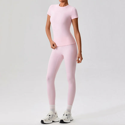 Ensemble Sport Femme 2 Pièces – T-Shirt Manches Courtes & Legging Taille Haute | Yoga Fitness 2026