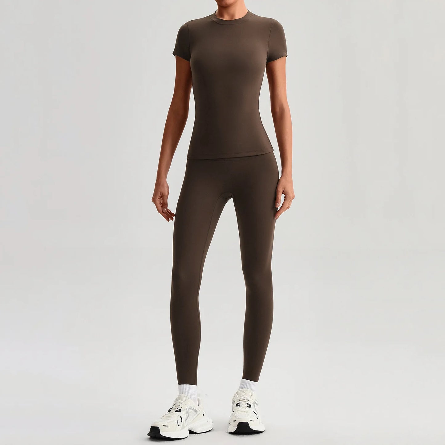 Ensemble Sport Femme 2 Pièces – T-Shirt Manches Courtes & Legging Taille Haute | Yoga Fitness 2026
