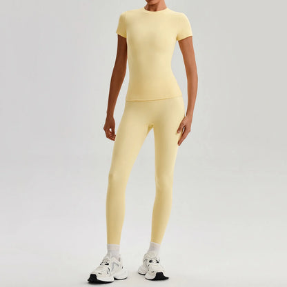 Ensemble Sport Femme 2 Pièces – T-Shirt Manches Courtes & Legging Taille Haute | Yoga Fitness 2026