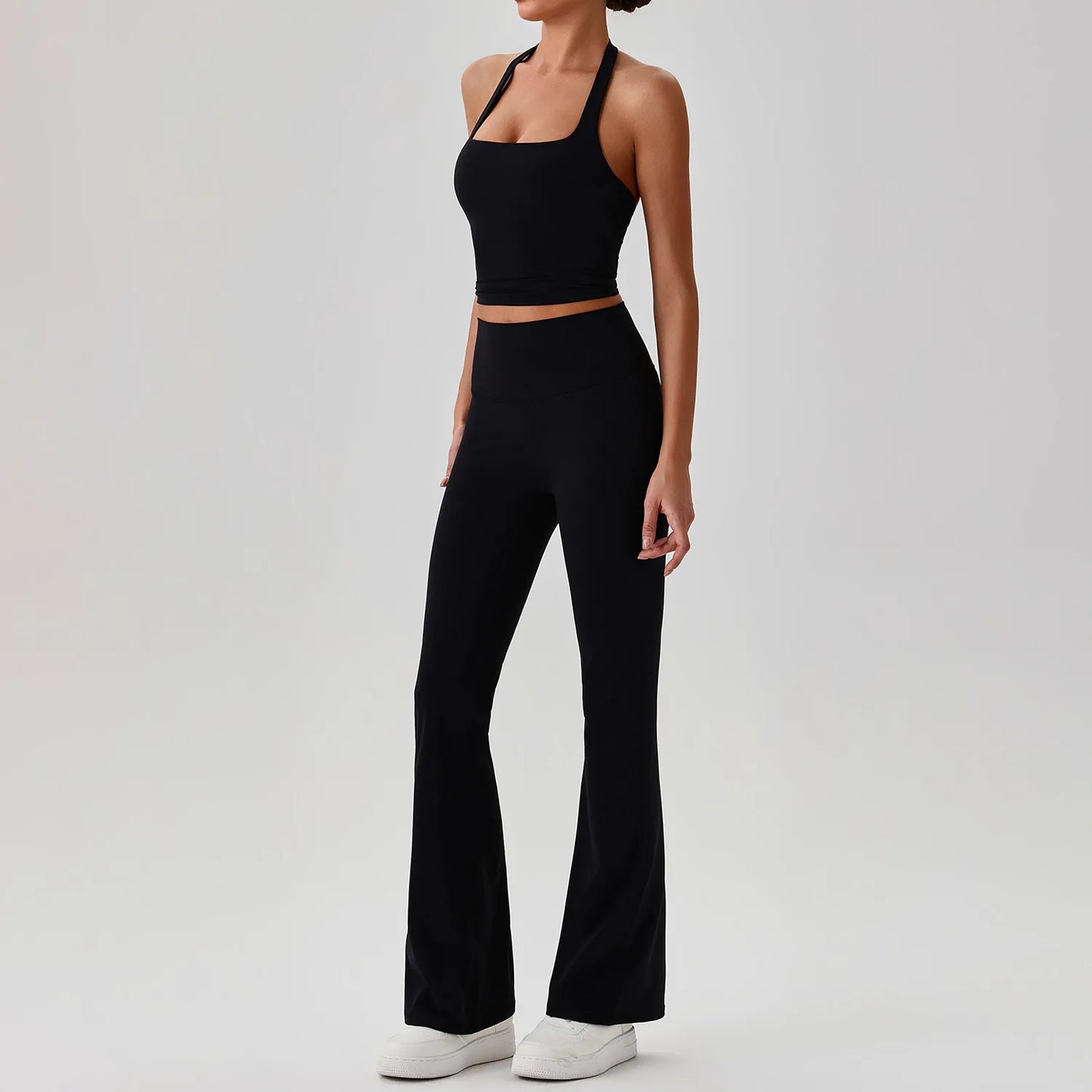 Plus size yoga set for women - high-waisted sculpting leggings, side view