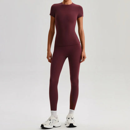 Ensemble Sport Femme 2 Pièces – T-Shirt Manches Courtes & Legging Taille Haute | Yoga Fitness 2026