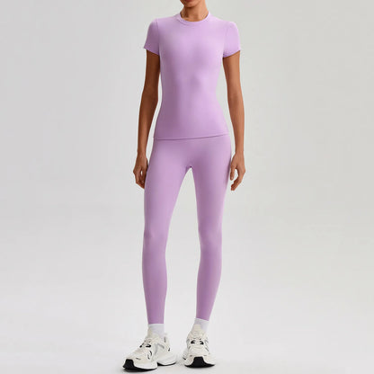 Ensemble Sport Femme 2 Pièces – T-Shirt Manches Courtes & Legging Taille Haute | Yoga Fitness 2026