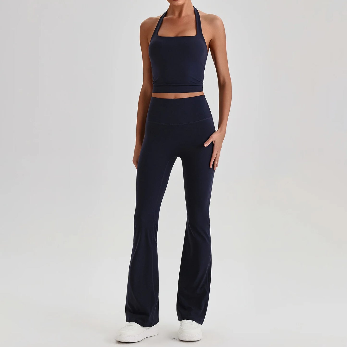 Plus size yoga set for gym and everyday wear, model pose