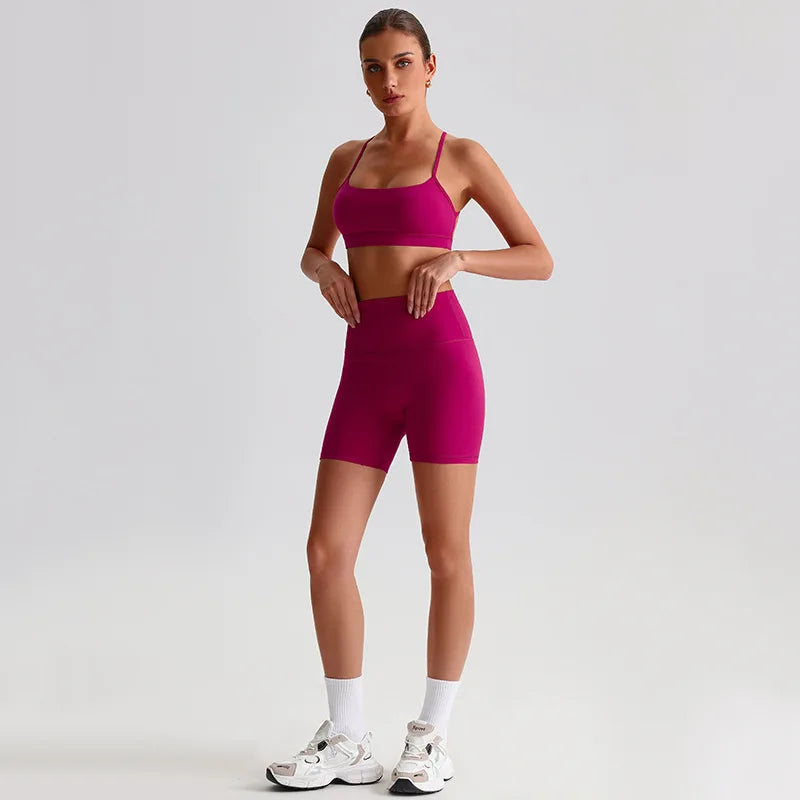 Women's 2-Piece Sports Set – Quick Dry Bra & Shorts | Yoga Running Fitness | S-XL