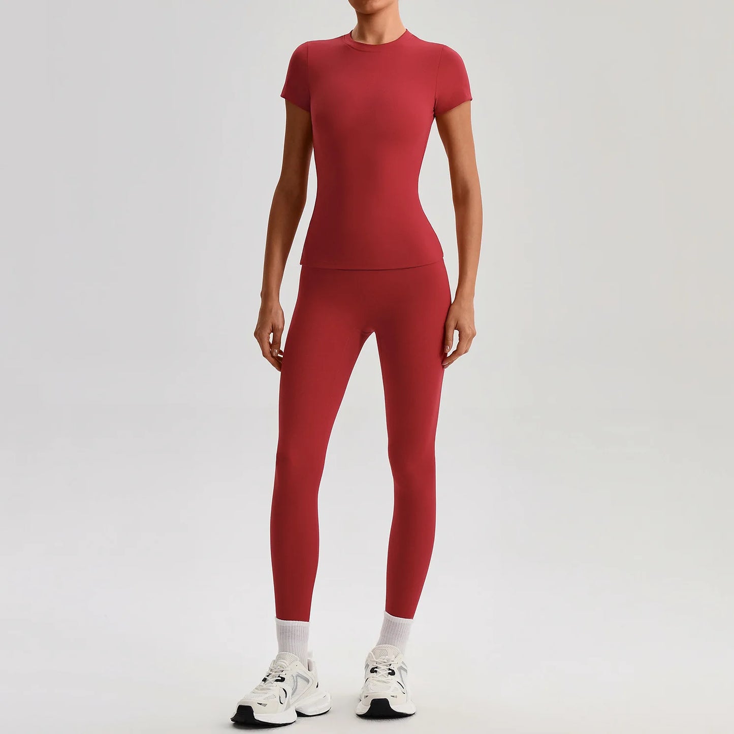 Ensemble Sport Femme 2 Pièces – T-Shirt Manches Courtes & Legging Taille Haute | Yoga Fitness 2026