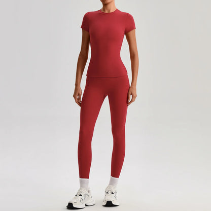 Ensemble Sport Femme 2 Pièces – T-Shirt Manches Courtes & Legging Taille Haute | Yoga Fitness 2026