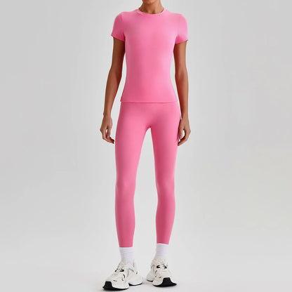 Ensemble Sport Femme 2 Pièces – T-Shirt Manches Courtes & Legging Taille Haute | Yoga Fitness 2026